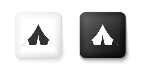 Black and white Tourist tent icon isolated on white background. Square button. Vector.