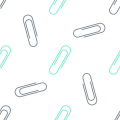 Green Paper clip icon isolated seamless pattern on white background. Vector.