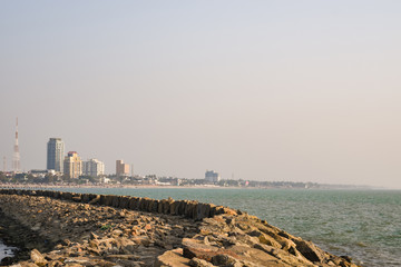 Landscape view of Calicut beach and Calicut city from a distance.