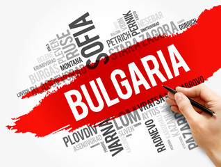 List of cities and towns in Bulgaria word cloud, concept background