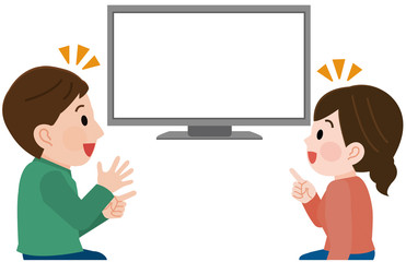 テレビ画面を見て笑う男女 イラスト Wall Mural Wallpaper Murals こけ田 テレビ画面を見て笑う男女 イラスト Wall Mural Wallpaper Murals こけ田
