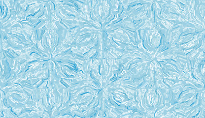 Randomly painted hexagonal frosty patterns. Light blue shades. Winter paints.