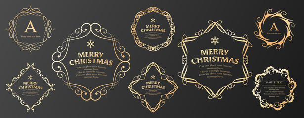クリスマスのフレームセット、リースのデザイン、オーナメントや装飾デザイン