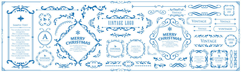 クリスマスのフレームセット、リースのデザイン、オーナメントや装飾デザイン