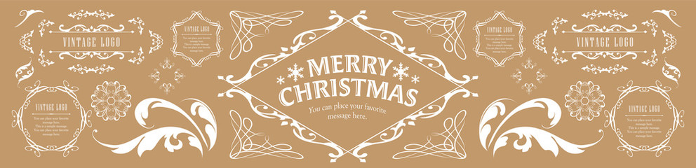 クリスマスのフレームセット、リースのデザイン、オーナメントや装飾デザイン