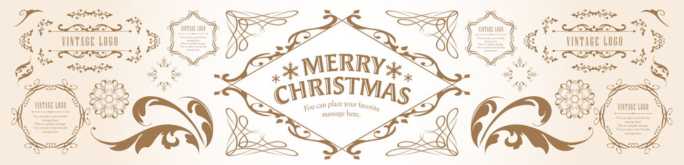 クリスマスのフレームセット、リースのデザイン、オーナメントや装飾デザイン