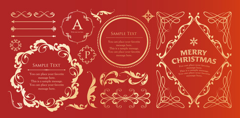 クリスマスのフレームセット、リースのデザイン、オーナメントや装飾デザイン