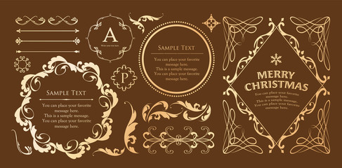 クリスマスのフレームセット、リースのデザイン、オーナメントや装飾デザイン