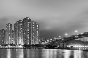 High rise residential building and bridge in Hong Kong city