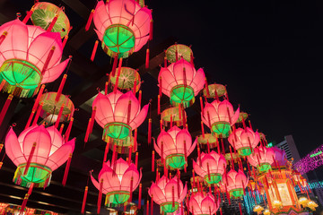 Fototapeta na wymiar Red Chinese Lotus shaped Lantern for Mid Autumn Festival