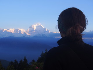 A woman looking great nature, A hill station 