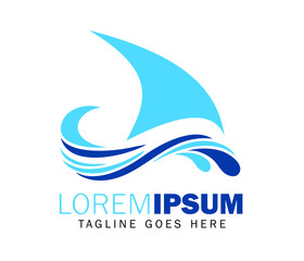 Water wave and sail logo sign 