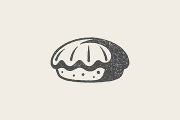Silhouette of fresh pie designed in retro style as emblem stamp bakery hand drawn stamp effect vector illustration. © provectors