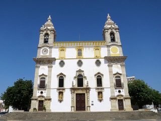 Fototapeta na wymiar The Carmo Church (Igreja do Carmo) where the Chapel of Bones (Capela dos Ossos) inside in Faro, PORTUGAL