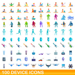 Fototapeta na wymiar 100 device icons set. Cartoon illustration of 100 device icons vector set isolated on white background