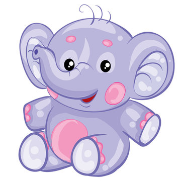 cute baby elephant, toy, cartoon illustration, postcard, isolated object on white background, vector illustration,