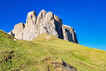 Panorama of the Alpes at Canazei in Dolomites, Trentino Alto Adige. Italy