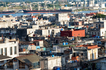 The center of Old Havana and harbor seen from above