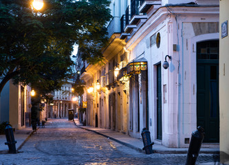 An alley in the old town of Havana by night lighting