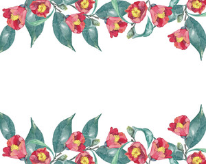 水彩の椿の花フレーム