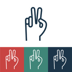 Linear vector icon with gesture of victory