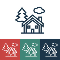 Linear vector icon with house in woods