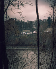 Fields, forests and roads in autumn