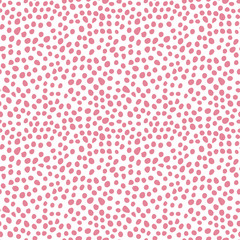 Vector pink hand drawn dots on white seamless pattern print background.