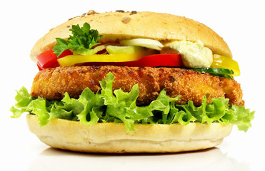 Vegetarian Tofu Hamburger - Fast Food on white Background - Isolated