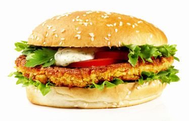 Vegetarian Hamburger - Fast Food on white Background - Isolated
