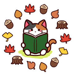 読書の秋　本を読む猫