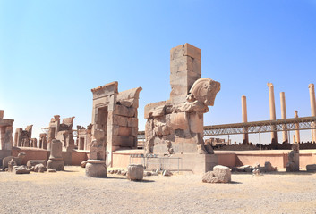 Stone statue of bull in Persepolis, Iran