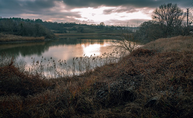 Fields, forests and roads in autumn