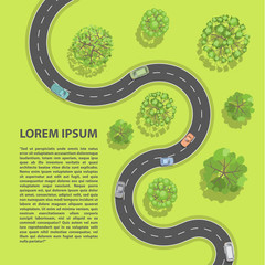 Vector illustration. Road with cars. Top view.