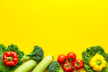 Background of vegetables. Fresh farm food - summer harvest, top view