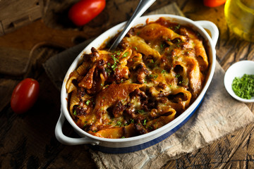 Traditional Italian lasagna or pasta casserole with meat