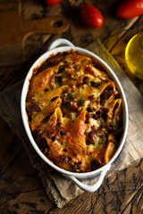 Traditional Italian lasagna or pasta casserole with meat
