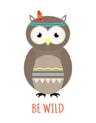 cute tribal owl isolated on white background