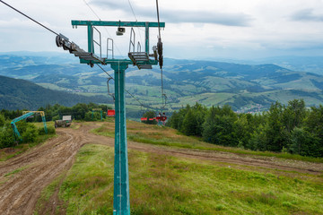 Chair lift in beautiful mountains. Ukraine. Carpathians. Recreation.