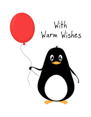 greeting card with adorable penguin, vector illustration