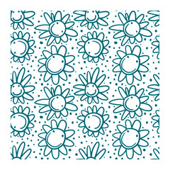 Fototapeta premium Seamless pattern of chamomile smiles and dots. Repeating texture. Figure for textiles. Surface design. Print for the cover of the book, postcards, t-shirts. 