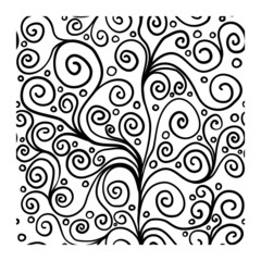 Seamless pattern with black twisted lines and bubbles. Design for backdrops and colouring book with sea, rivers or water texture. Repeating texture. Print for the cover of the book, postcards.