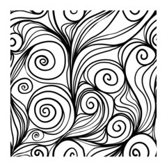 Seamless pattern with black twisted lines waves. Design for backdrops and colouring book with sea, rivers or water texture. Repeating texture. Print for the cover of the book, postcards.