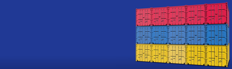 Cargo containers compose the flag of Armenia on blue background, 3D rendering