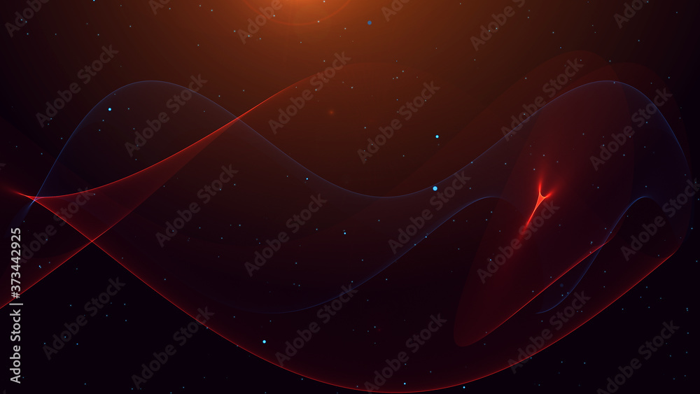 Sticker red and blue line wave with small particle dots. abstract background illustration