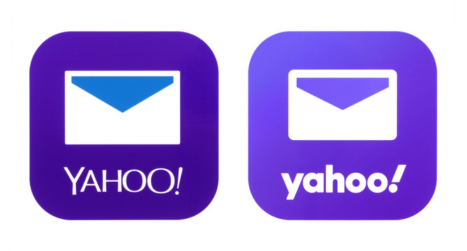 Kiev, Ukraine - November 02, 2019: Collection of old and new Yahoo Mail icons