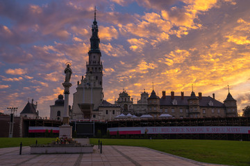 Jasna Gora Monastery in Poland during a beautiful sunset