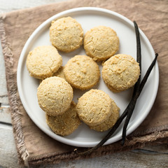 Homemade vanilla sugar cookies on a white plate