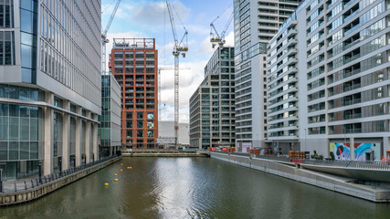 LONDON - MARCH 3, 2020: business center of the city with modern high-rise buildings