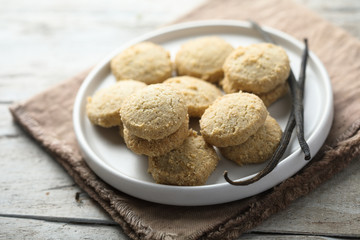 Homemade vanilla sugar cookies on a white plate